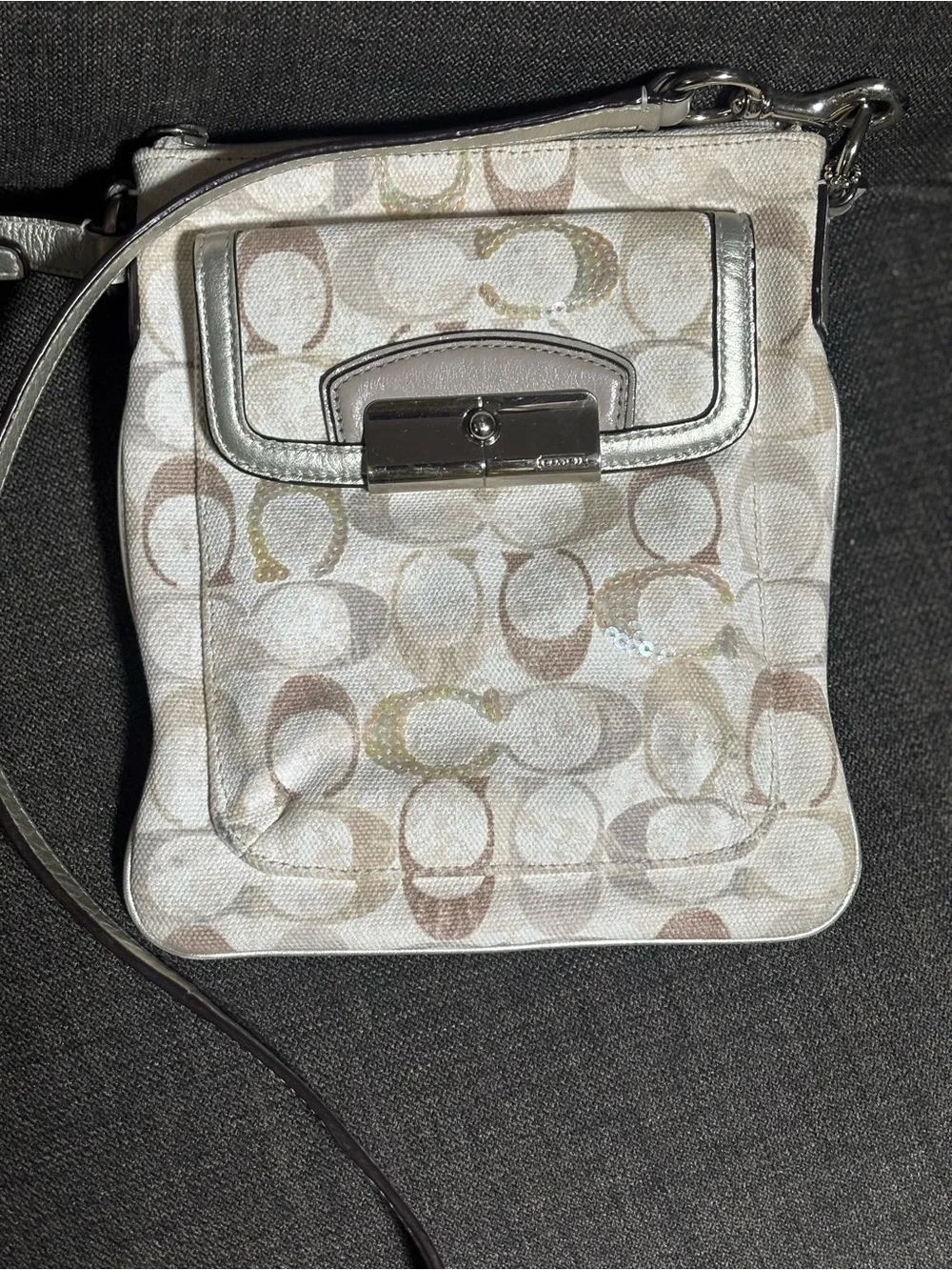 Coach Kristin Swing Bag  Crossbody Sequin Signature white  Brown